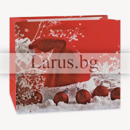 Новогодишна подаръчна торбичка с коледни топки 32х26х12см