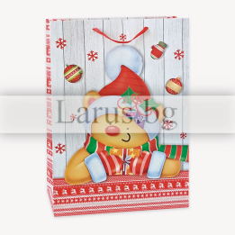 Новогодишна подаръчна торбичка с мече 31х43х12 см