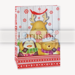Коледна подаръчна торбичка с животни - 31х43х12см
