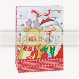Коледна подаръчна торбичка 346 с Дядо Коледа и елен