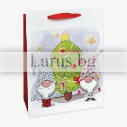Коледна подаръчна торбичка с гномчета 30х40х12см