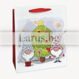 Коледна подаръчна торбичка с джуджета 26х32х10 см