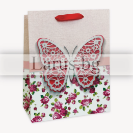 Подаръчна торбичка с пеперуда и рози - 18x8x23 см