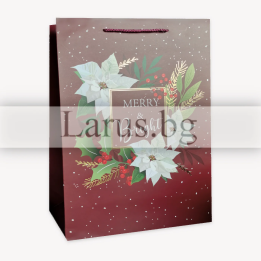 Коледна подаръчна торбичка Merry & Bright 30x40 см