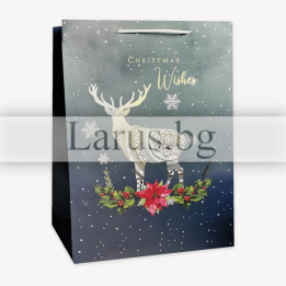 Коледна подаръчна торбичка с елен - 30х40х12см