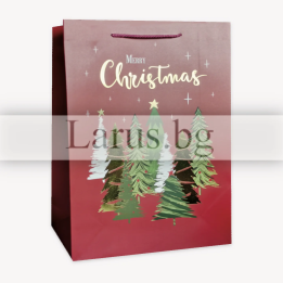 Коледна подаръчна торбичка с елхи 30х40 см | 13-PT-0478