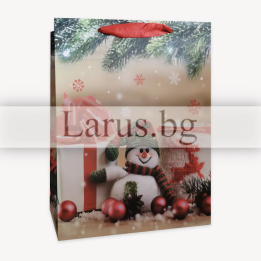 Коледна подаръчна торбичка със снежен човек - 18x8x23см