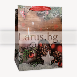 Коледна подаръчна торбичка 18x8x23см | Празнична опаковка