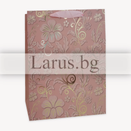 Подаръчна торбичка 0584 - Розова с флорални мотиви