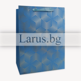 Подаръчна торбичка 18x8x23 см - Синя със златист геометричен десен