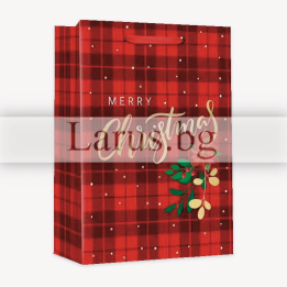 Коледна подаръчна торбичка 0593 с кариран десен