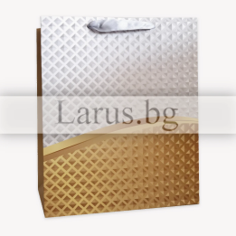 Луксозна подаръчна торбичка бяло и златисто 26x10x32см