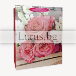 Подаръчна торбичка с рози - 26x10x32 см