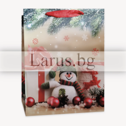 Коледна подаръчна торбичка със снежен човек 26x10x32см