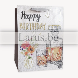 Подаръчна торбичка за рожден ден с уиски дизайн 26x10x32см