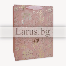Луксозна подаръчна торбичка 26x10x32 см - Розова с цветя
