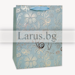 Луксозна подаръчна торбичка 0642 - Син флорален дизайн