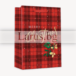 Коледна подаръчна торбичка с кариран десен 26x10x32см