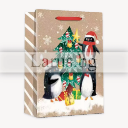 Коледна подаръчна торбичка с пингвини - 26x10x32см