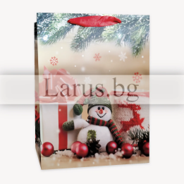 Коледна подаръчна торбичка със снежен човек 30х12х40см