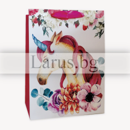 Подаръчна торбичка с еднорог 30х12х40см