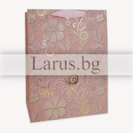Луксозна подаръчна торбичка 30х12х40см - Розова с флорален десен
