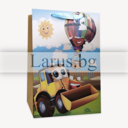 Детска подаръчна торбичка с багер - 18x8x23 см