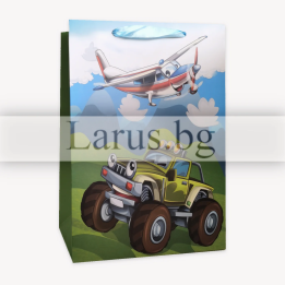 Детска подаръчна торбичка с превозни средства 18x8x23см