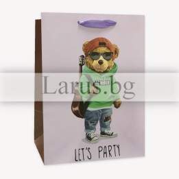 Подаръчна торбичка с мече и китара LET'S PARTY 26x32x10 см
