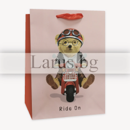 Подаръчна торбичка с мече на скутер - 26x32x10 см