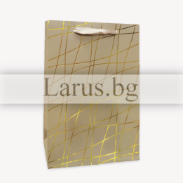 Луксозна подаръчна торбичка 26х32 см - златисти линии