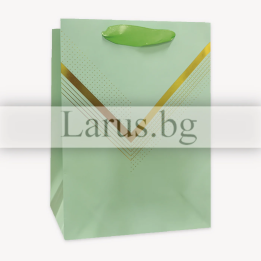 Луксозна подаръчна торбичка 30х40 см - ментово зелено със злато