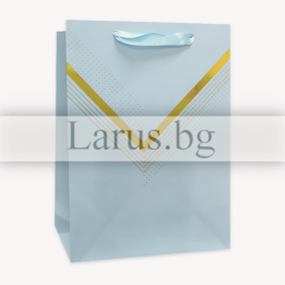 Подаръчна торбичка 18/23 см - светлосиня със златист дизайн