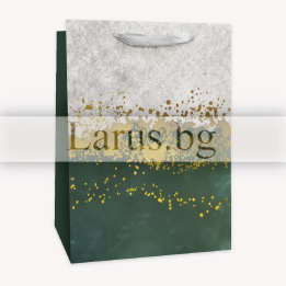 Подаръчна торбичка 18х23х8 см - Зелено и златисто
