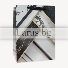 Подаръчна торбичка с геометричен дизайн и мраморен ефект 26х32 см