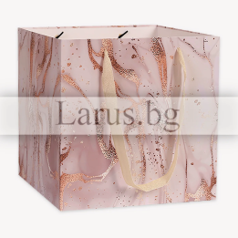 Луксозна подаръчна торбичка с мраморен ефект и златисто - 14.5x15x6 см