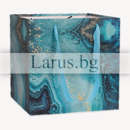 Луксозна подаръчна торбичка с мраморен дизайн 14.5х15х6 см