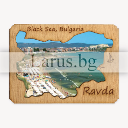 Магнитен сувенир Равда с дървена рамка | Сувенири от Черноморието
