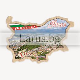 Дървен магнитен сувенир Русе - Карта на България