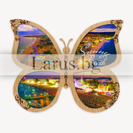 Магнитен сувенир Слънчев бряг - пеперуда от дърво