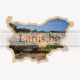 Дървен магнитен сувенир Созопол - Старият град