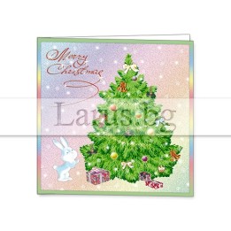 Коледна мини картичка с елха и зайче 1-ZM-0053
