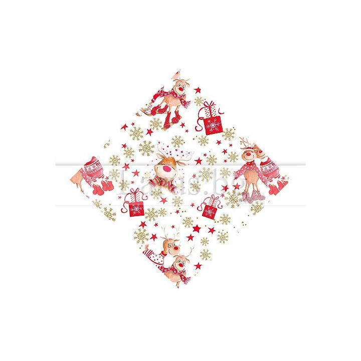 Коледна опаковъчна хартия с еленчета и подаръци 99x68 см
