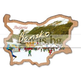 Магнитен сувенир Банско - дървена карта на България