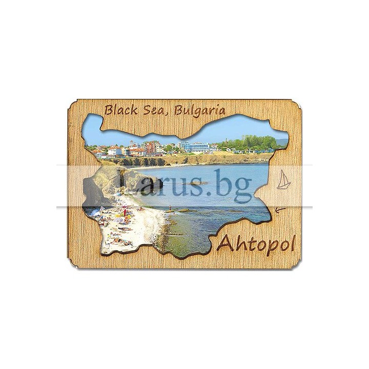 Магнитен сувенир Ахтопол с дървена рамка