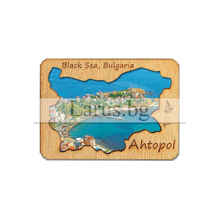 Магнитен сувенир Ахтопол с дървен елемент 12-mdAH-0004