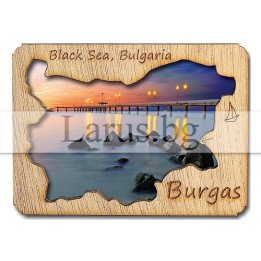 Магнитен сувенир Бургас с дървен елемент 12-mdBS-0001