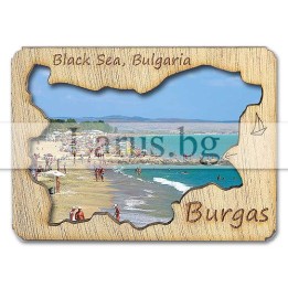 Магнитен сувенир Бургас с дървен елемент 12-mdBS-0002