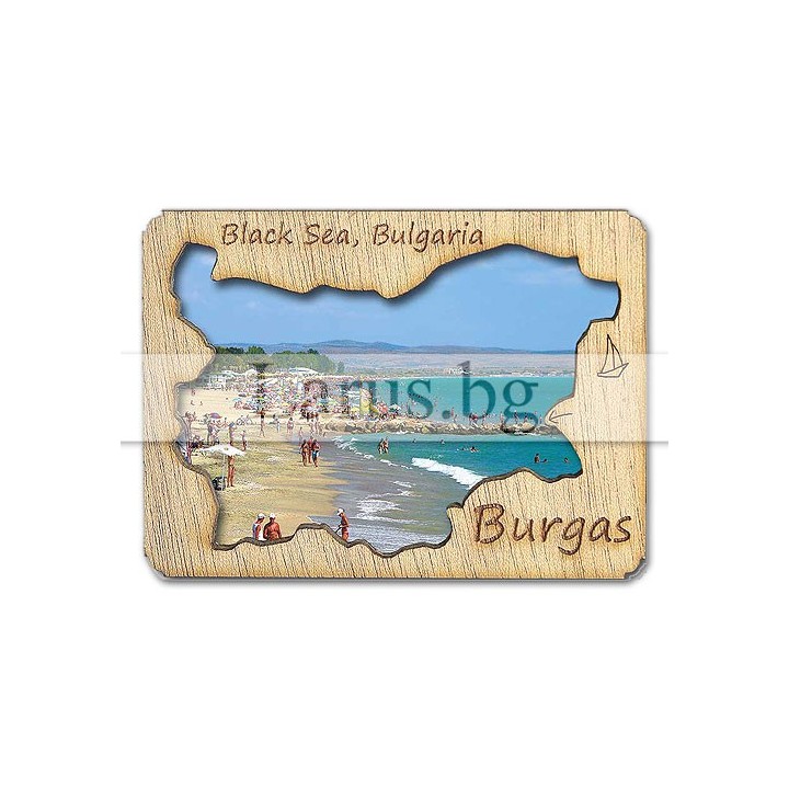 Магнитен сувенир Бургас с дървена рамка | Сувенири от България