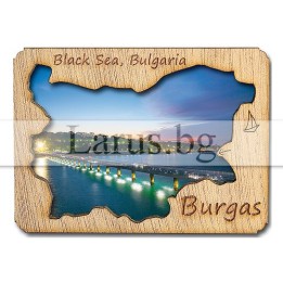 Магнитен сувенир Бургас с дървен елемент 12-mdBS-0004